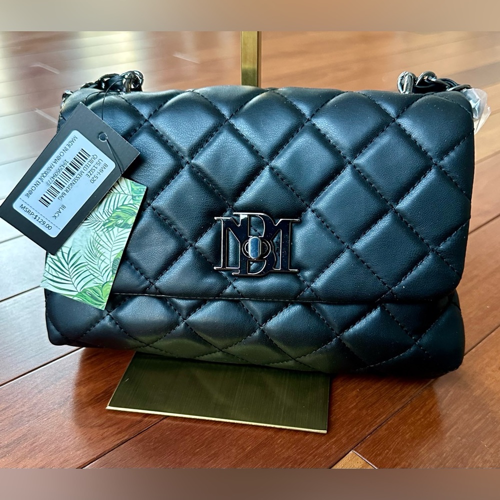 Badgley Mischka Black Quilted Crossbody Bag with Gunmetal Hardware. NWT - Picture 5 of 8